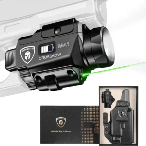 Universal Light Laser Combo with Glock 17/19 KYDEX Right/Left Hand Holster, Green Laser & White LED Tactical Light, Magnetic USB Rechargeable Flashlight-Screen Displays Battery Status, Crossbow MA1|WARRIORLAND