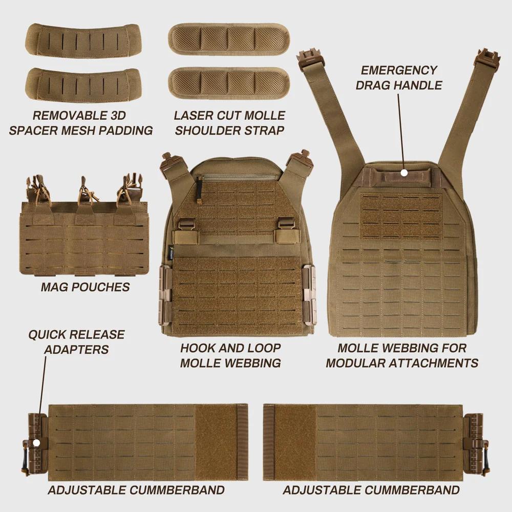 Military grade 1000D Nylon Modular Plate Carrier - wear resistant, Quick detach, MOLLEE Compatible, Adjustment to S-3XL - Image 4