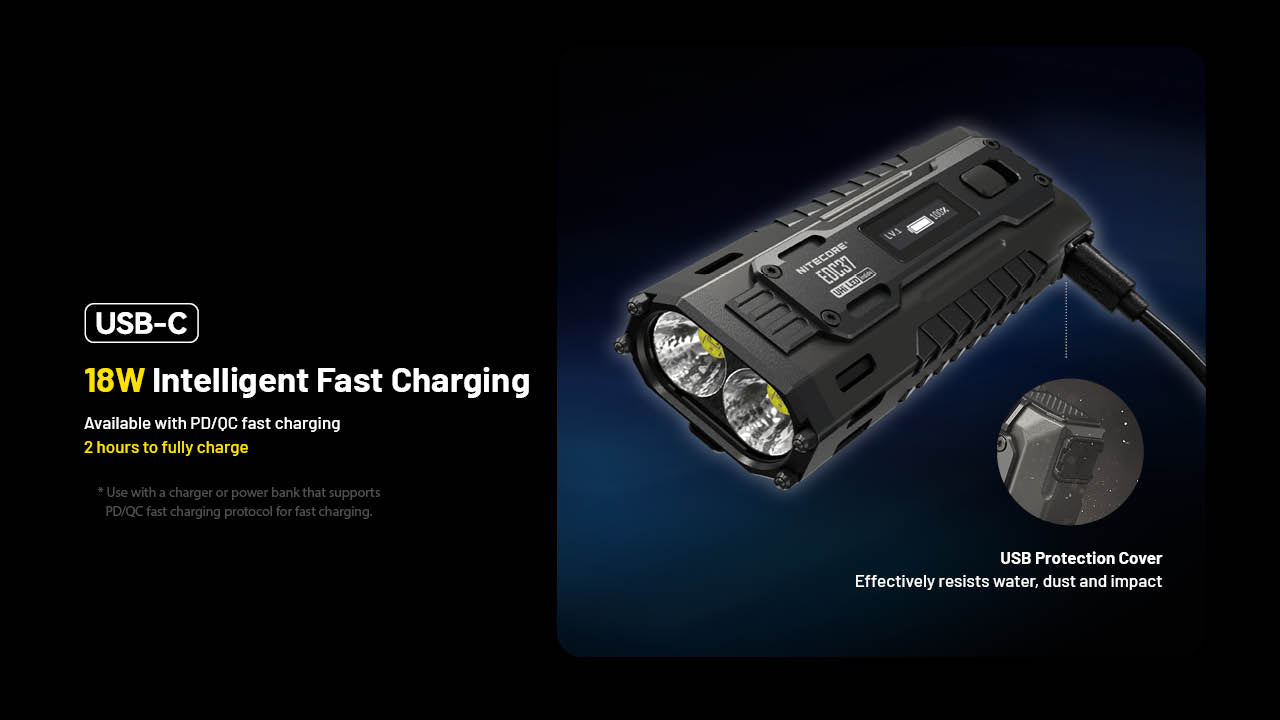 Nitecore EDC37 8000 Lumen USB-C Rechargeable Flat EDC Flashlight - Image 6