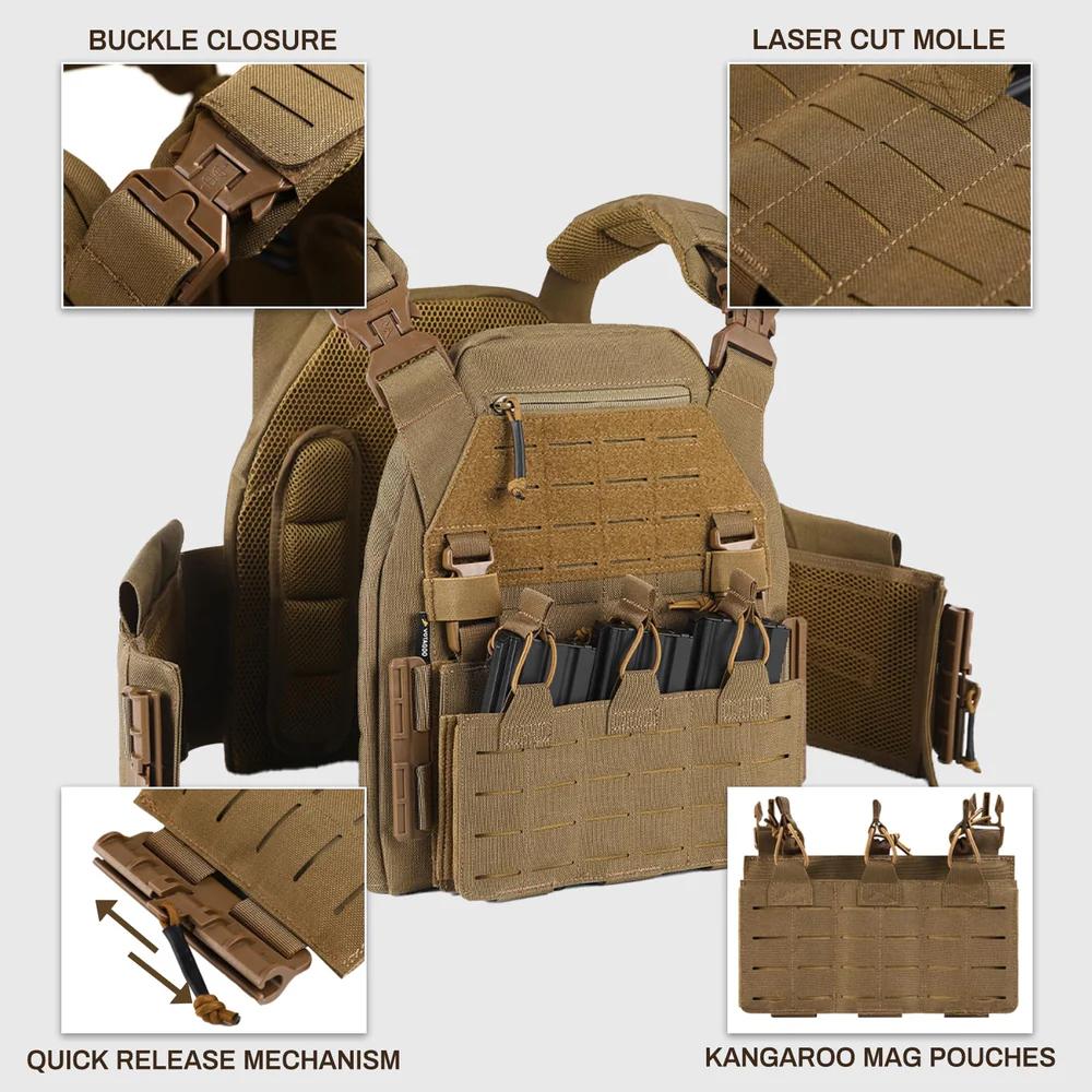 Military grade 1000D Nylon Modular Plate Carrier - wear resistant, Quick detach, MOLLEE Compatible, Adjustment to S-3XL - Image 2