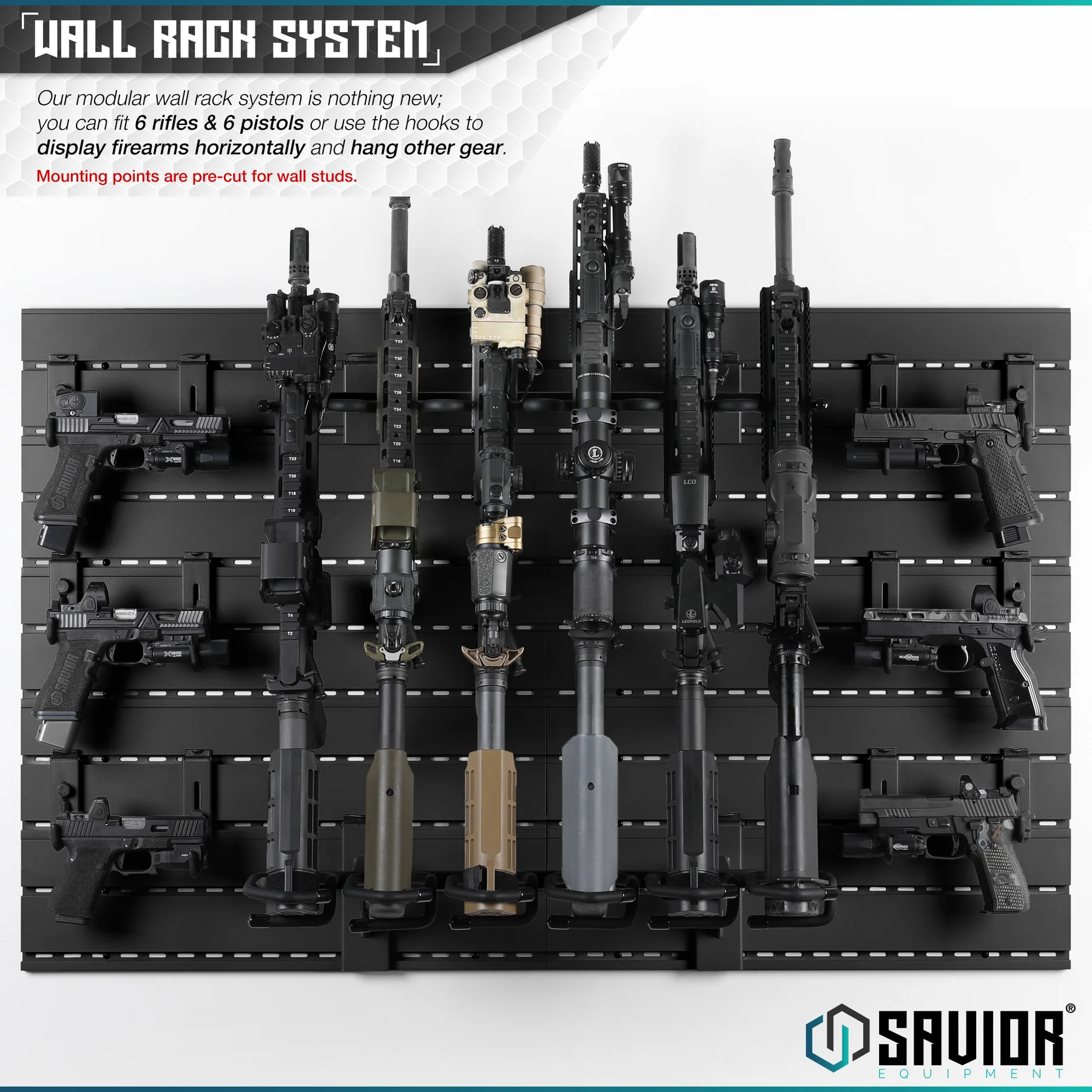 Wall Rack System - 10 Panel Kit W/ Attachments - Black - Image 6