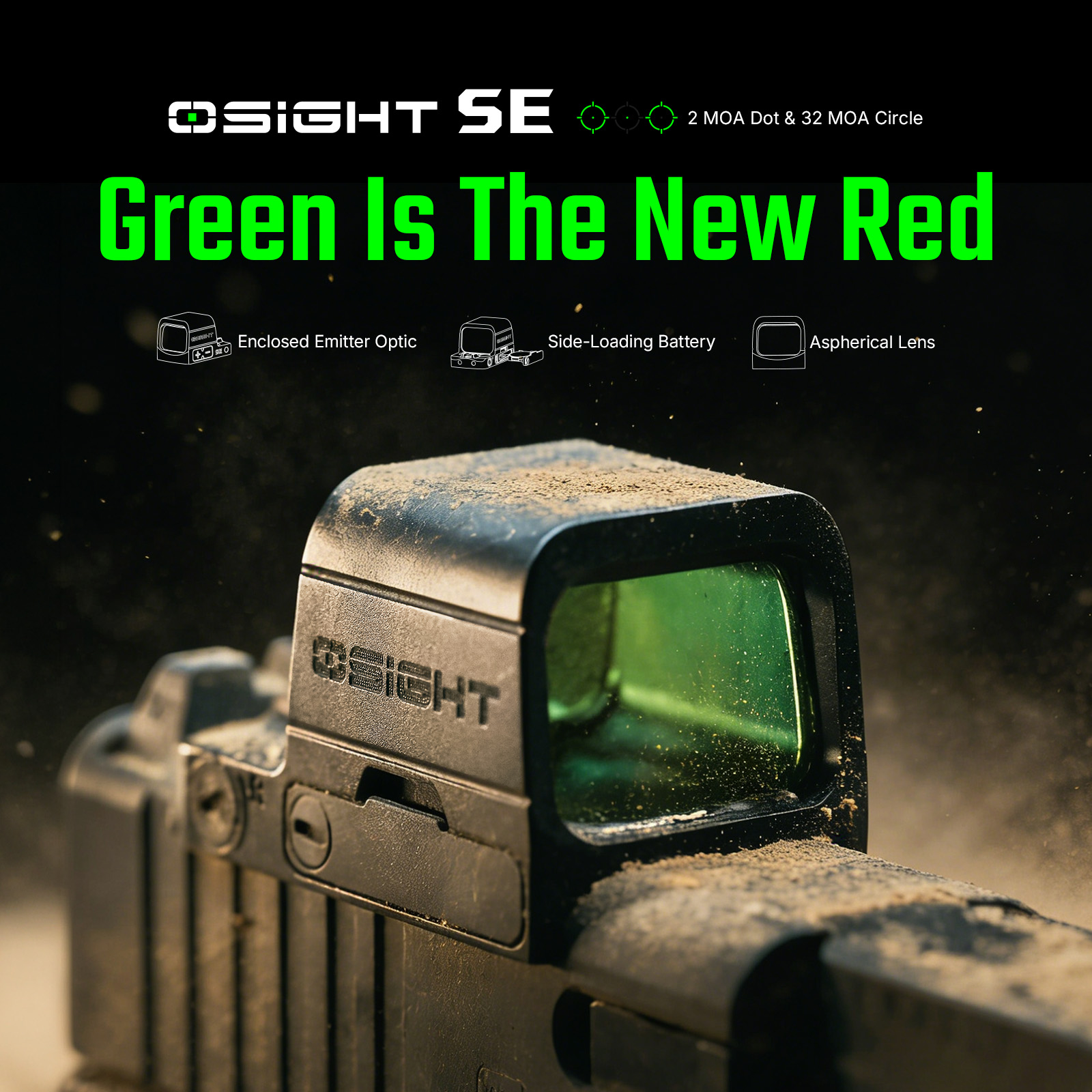 Osight SE Enclosed Optic with RMSc Footprint and Replaceable Battery Green Dot - Image 2