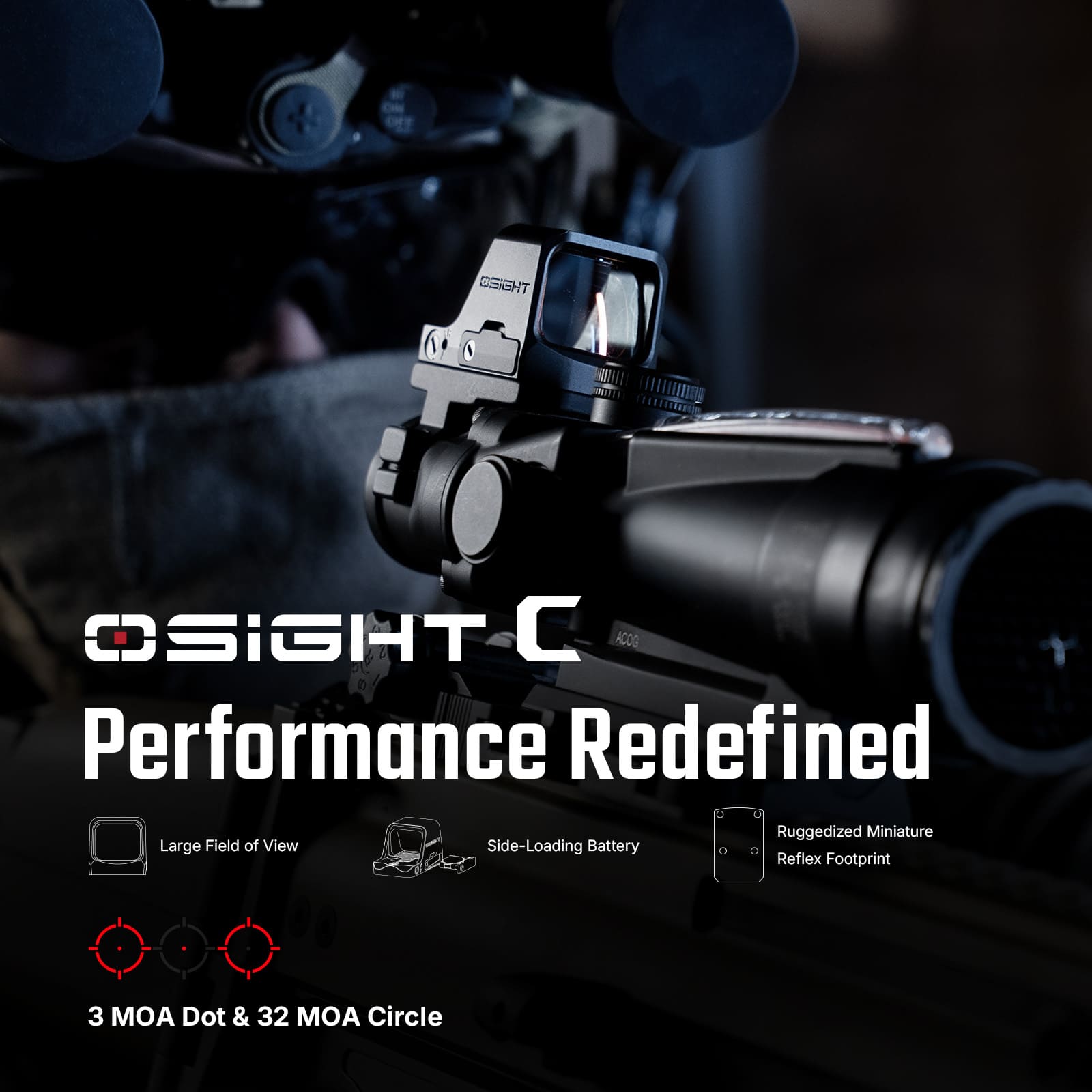 Osight C Open Reflex Optic with Replaceable Side-Loading Battery Red Dot - Image 2