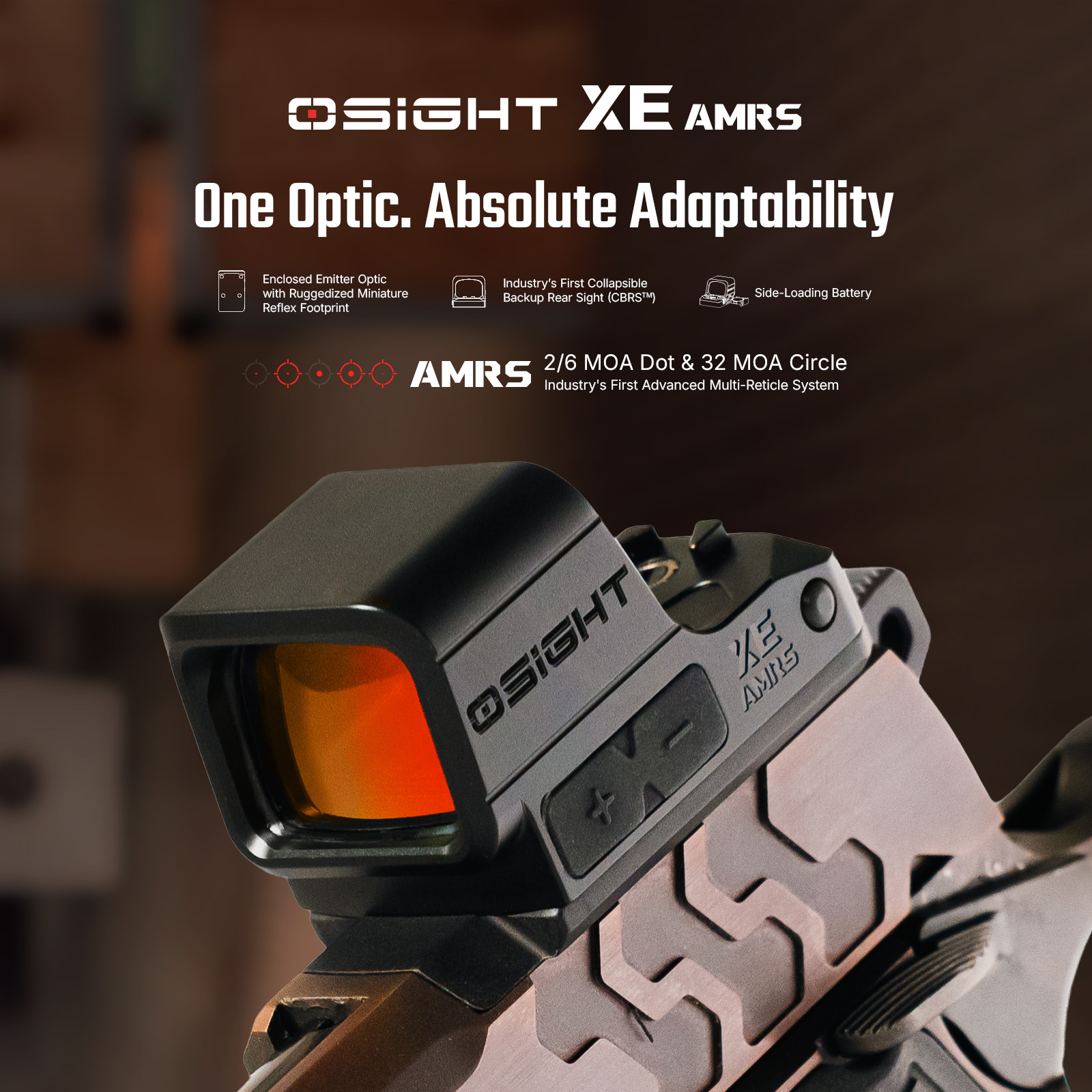 Osight XE AMRS Enclosed Red Dot Sight with RMR Footprint and Side-Loading Battery featuring 2/6+32 MOA Multi-Reticle System - Image 2