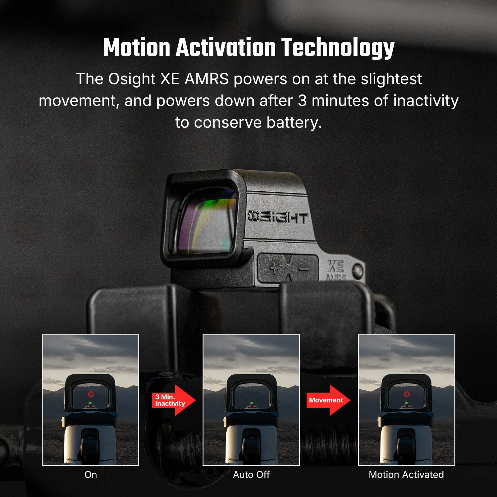 Osight XE AMRS Enclosed Red Dot Sight with RMR Footprint and Side-Loading Battery featuring 2/6+32 MOA Multi-Reticle System - Image 8